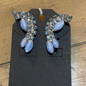 Vintage clip on Elegant Blue and Silver Women's Earrings